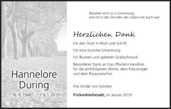 Anzeige von Hannelore During von MGO