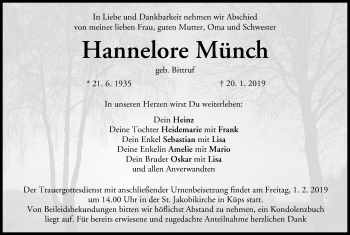 Anzeige von Hannelore Münch von MGO
