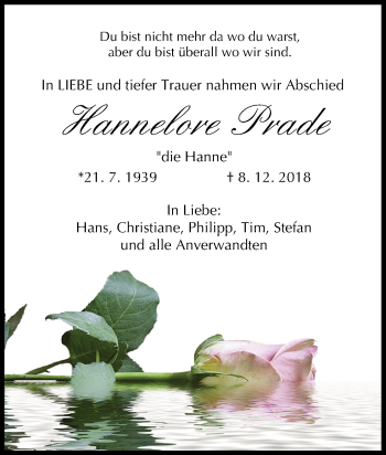 Anzeige von Hannelore Prade von MGO