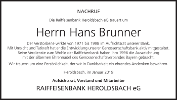 Anzeige von Hans Brunner von MGO