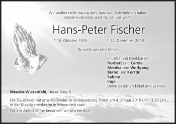 Anzeige von Hans-Peter Fischer von MGO