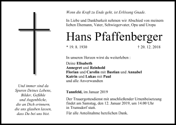 Anzeige von Hans Pfaffenberger von MGO