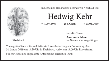 Anzeige von Hedwig Kehr von MGO