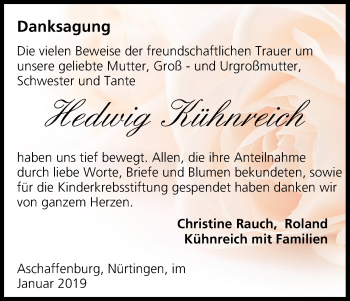 Anzeige von Hedwig Kühnreich von MGO