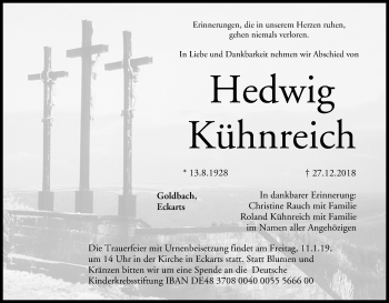 Anzeige von Hedwig Kühnreich von MGO
