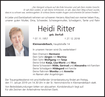 Anzeige von Heidi Ritter von MGO
