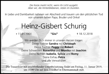 Anzeige von Heinz-Gisbert Schurig von MGO