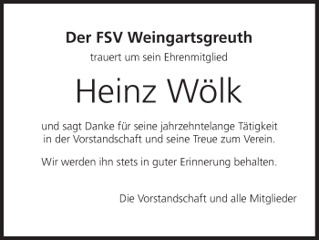 Anzeige von Heinz Wölk von MGO