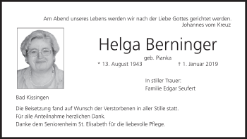 Anzeige von Helga Berninger von MGO