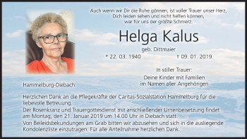 Anzeige von Helga Kalus von MGO