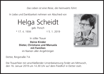 Anzeige von Helga Scheidt von MGO