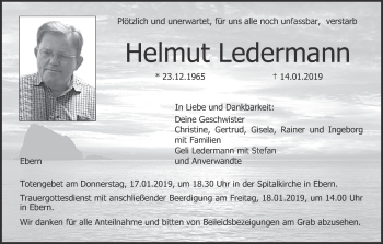 Anzeige von Helmut Ledermann von MGO
