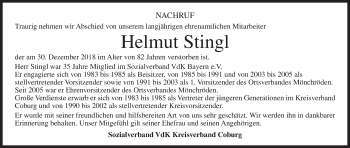Anzeige von Helmut Stingl von MGO