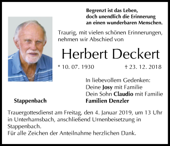 Anzeige von Herbert Deckert von MGO