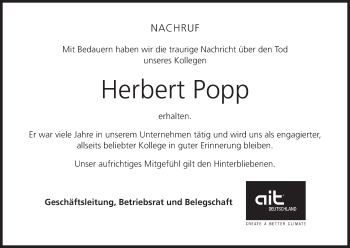 Anzeige von Herbert Popp von MGO