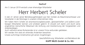 Anzeige von Herbert Scheler von MGO