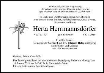 Anzeige von Herta Herrmannsdörfer von MGO