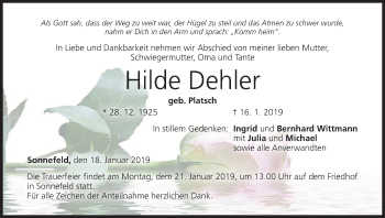 Anzeige von Hilde Dehler von MGO