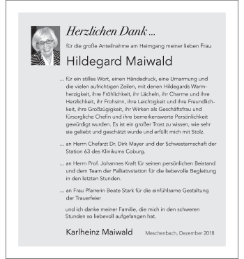 Anzeige von Hildegard Maiwald von MGO