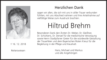 Anzeige von Hiltrud Brehm von MGO