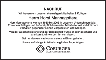 Anzeige von Horst Mannagottera von MGO