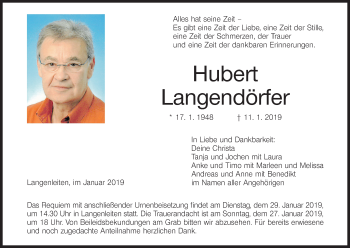 Anzeige von Hubert Langendörfer von MGO