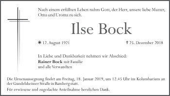 Anzeige von Ilse Bock von MGO