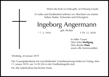 Anzeige von Ingeborg Angermann von MGO