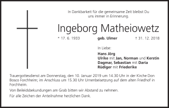 Anzeige von Ingeborg Matheiowetz von MGO