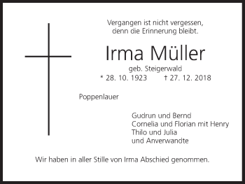 Anzeige von Irma Müller von MGO