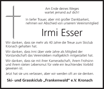 Anzeige von Irmi Esser von MGO