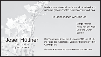 Anzeige von Josef Hüttner von MGO