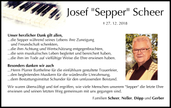 Anzeige von Josef  Scheer von MGO