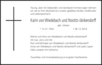 Anzeige von Karin von Wiedebach und Nostitz-Jänkendorff von MGO