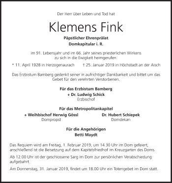 Anzeige von Klemens Fink von MGO