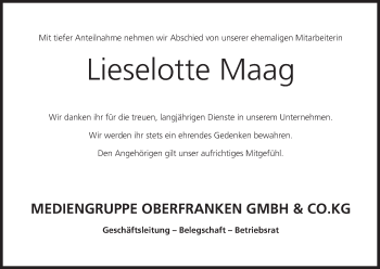 Anzeige von Lieselotte Maag von MGO
