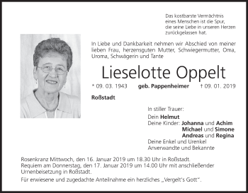 Anzeige von Lieselotte Oppelt von MGO