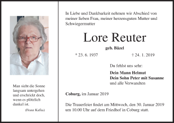 Anzeige von Lore Reuter von MGO