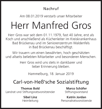 Anzeige von Manfred Gros von MGO
