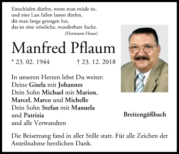 Anzeige von Manfred Pflaum von MGO