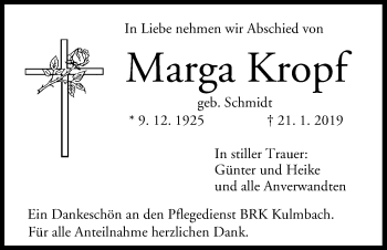 Anzeige von Marga Kropf von MGO