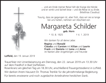 Anzeige von Margareta Schilder von MGO