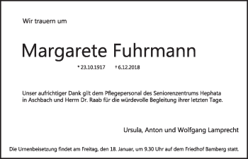 Anzeige von Margarete Fuhrmann von MGO