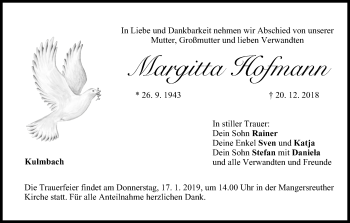 Anzeige von Margitta Hofmann von MGO