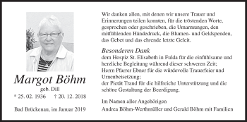 Anzeige von Margot Böhm von MGO