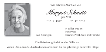 Anzeige von Margot Schmitt von MGO