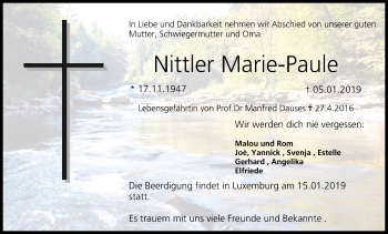 Anzeige von Marie-Paule Nittler von MGO