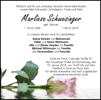 Anzeige von Marliese Schwesinger von MGO