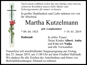 Anzeige von Martha Kutzelmann von MGO