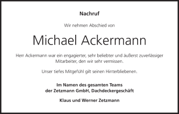 Anzeige von Michael Ackermann von MGO